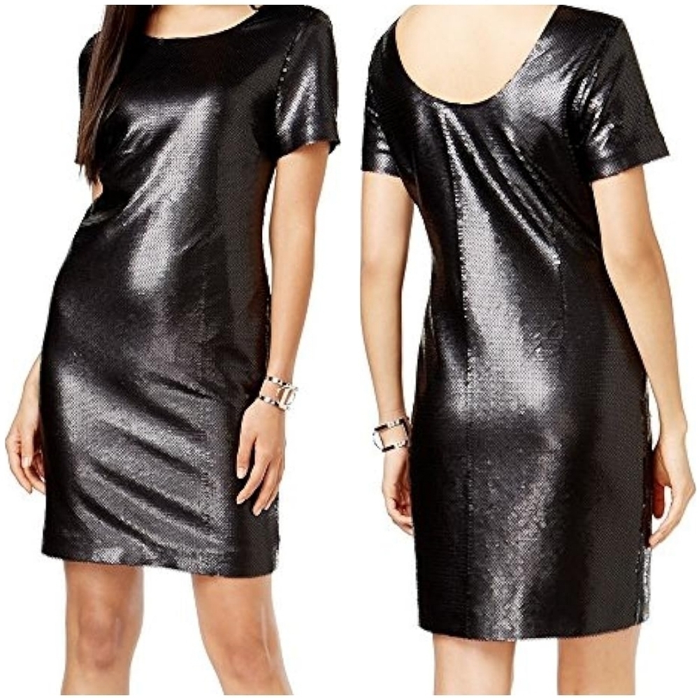 DKNYC Black Sequins Cocktail Sheath Dress Sz 12 Short Sleeve Lined New Year's - Picture 12 of 12
